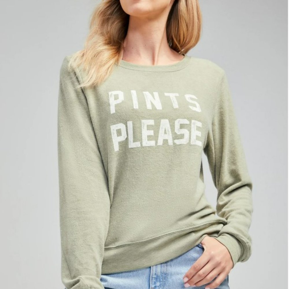 Wildfox Olive Green Pints Please Baggy Beach Sweatshirt Size Small
